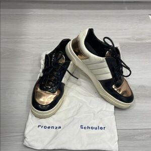 Proenza Schouler Black, Cream & Rose Gold Metallic Sneakers Size 36